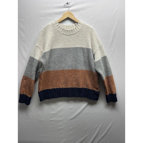 Thread And Supply Women’s Large Plush Striped Fuzzy Sweater Long Sleeve Pullover - Picture 1 of 7